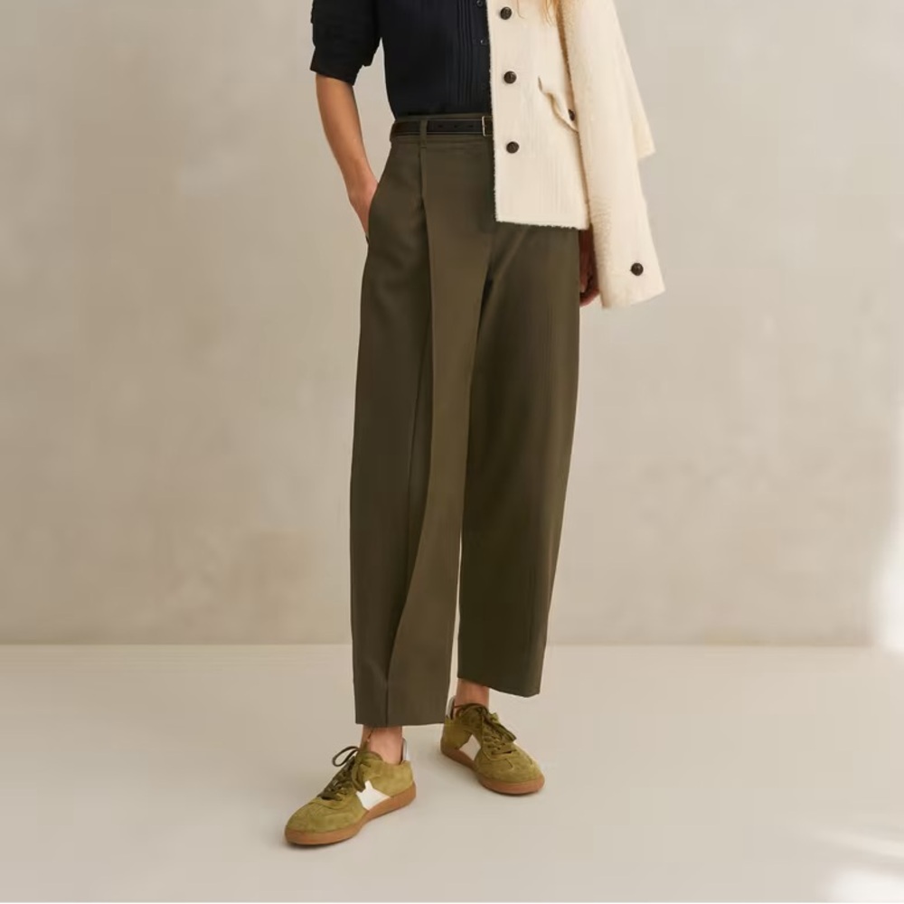 ME+EM tapered leg pleat pants in olive green